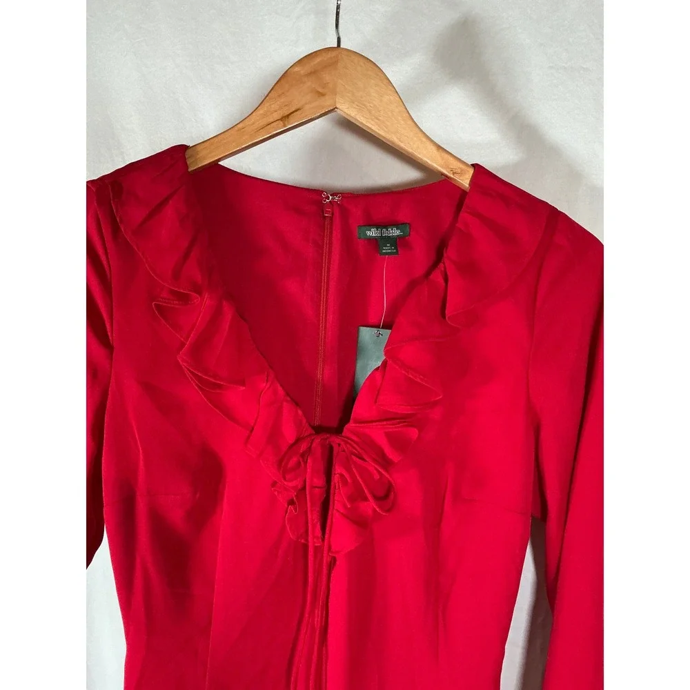 Wild Fable Red Ruffle V-Neck Long Sleeve Mini Dress with Tie Cuffs Size M NWT
